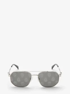 Men's Floating Skull Metal Caravan Sunglasses in >Alexander McQueen Shop
