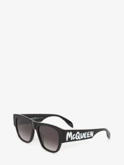 Men's McQueen Graffiti Rectangular Sunglasses in ><noscript><img width=
