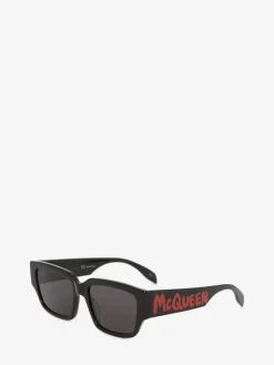 Men's McQueen Graffiti Rectangular Sunglasses in ><noscript><img width=