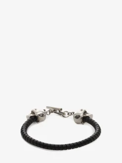 Men's Skull Leather Bracelet in >Alexander McQueen Outlet