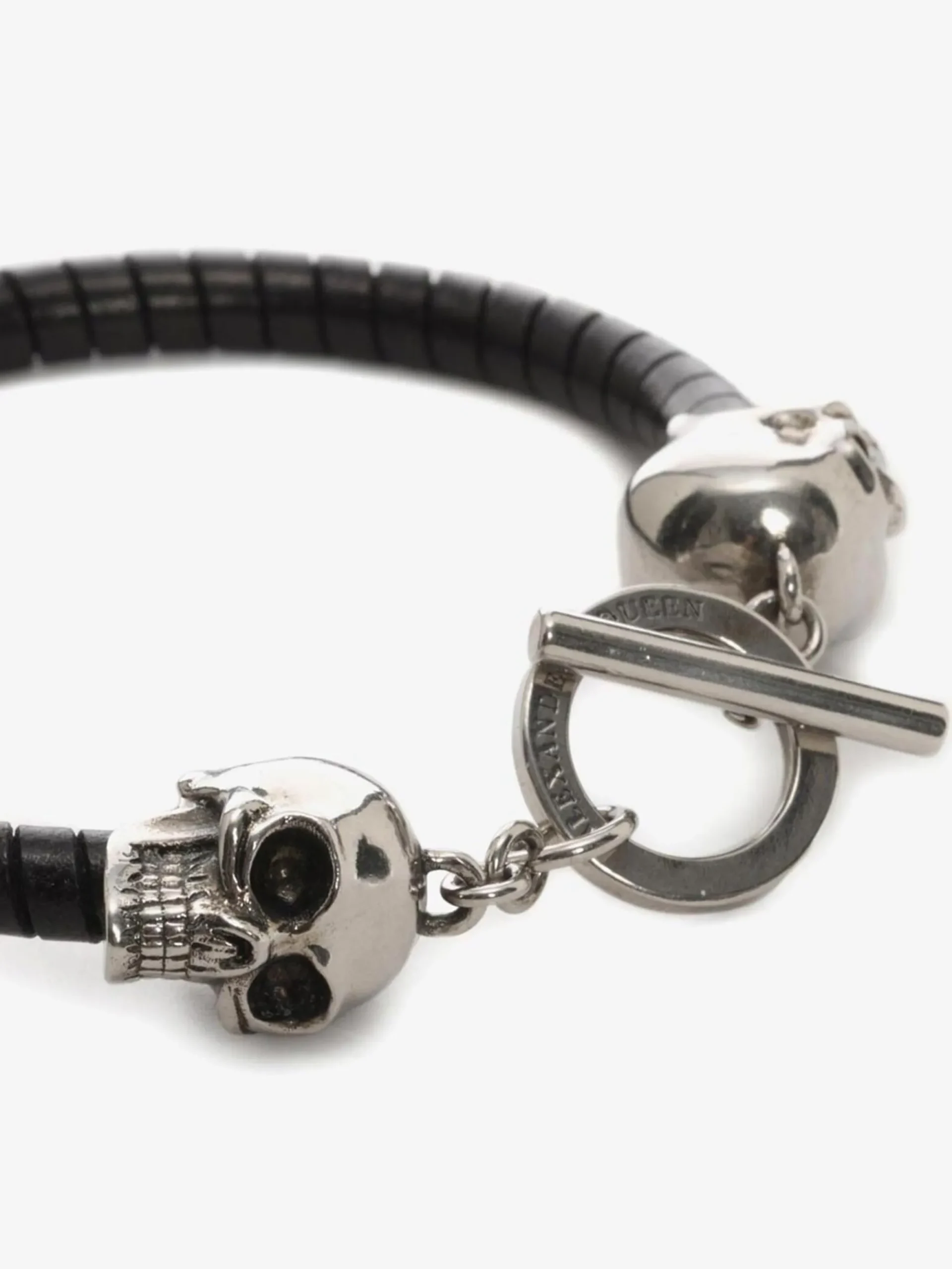 Men's Skull Leather Bracelet in >Alexander McQueen Outlet