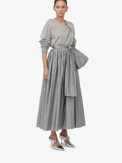 Women's Bow Detail Gathered Midi Skirt in ><noscript><img width=