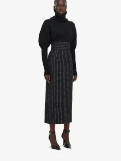 Women's Broken Pinstripe Pencil Skirt in ><noscript><img width=