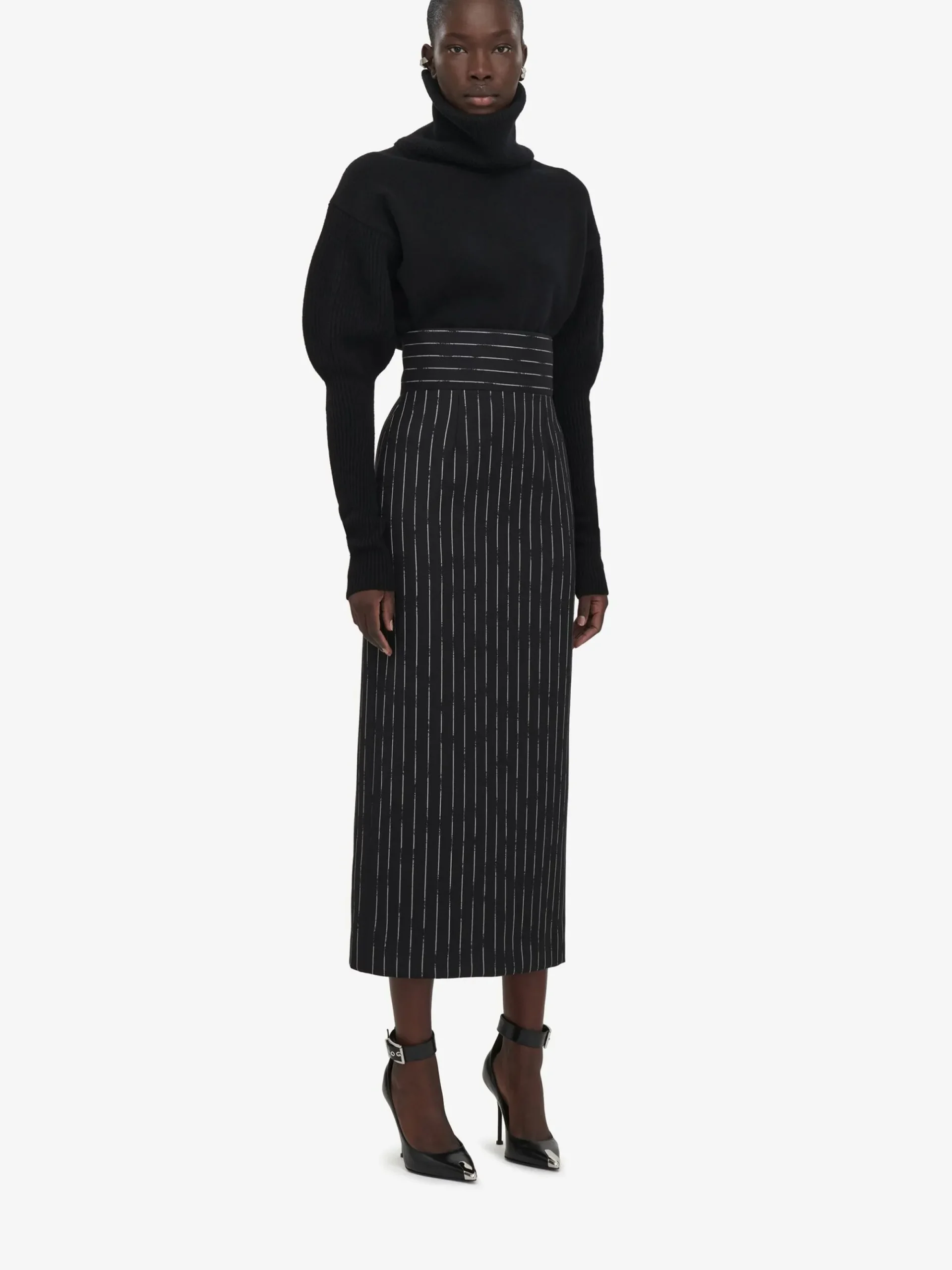 Women's Broken Pinstripe Pencil Skirt in >Alexander McQueen Fashion