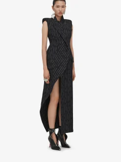 Women's Broken Pinstripe Tailored Dress in ><noscript><img width=