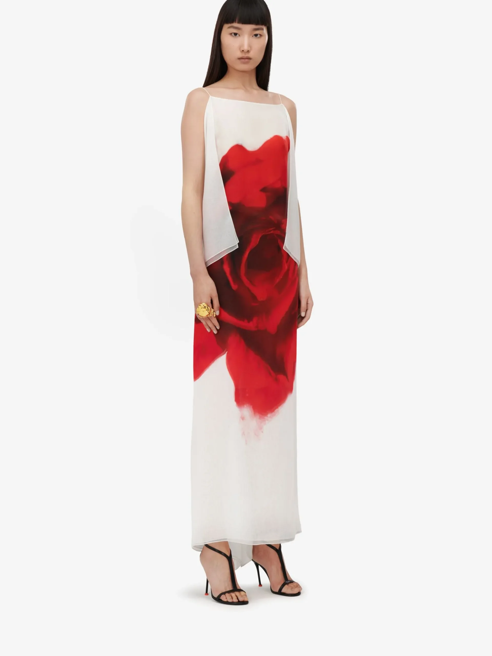 Women's Chiffon Bleeding Rose Slip Dress in >Alexander McQueen Outlet