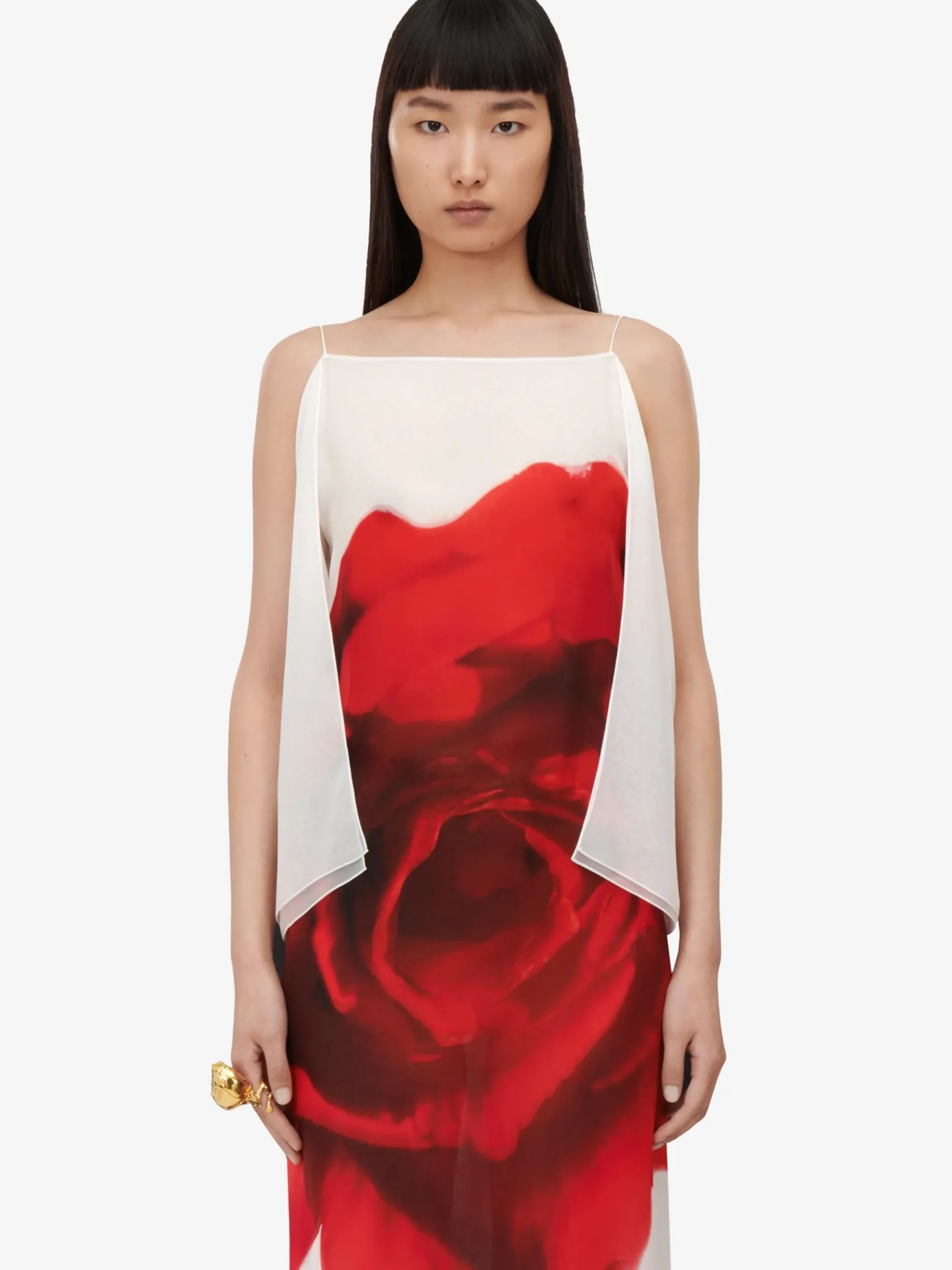 Women's Chiffon Bleeding Rose Slip Dress in >Alexander McQueen Outlet