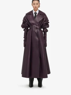 Women's Cocoon Sleeve Leather Trench Coat in >Alexander McQueen Store