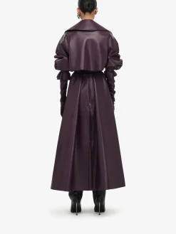 Women's Cocoon Sleeve Leather Trench Coat in ><noscript><img width=