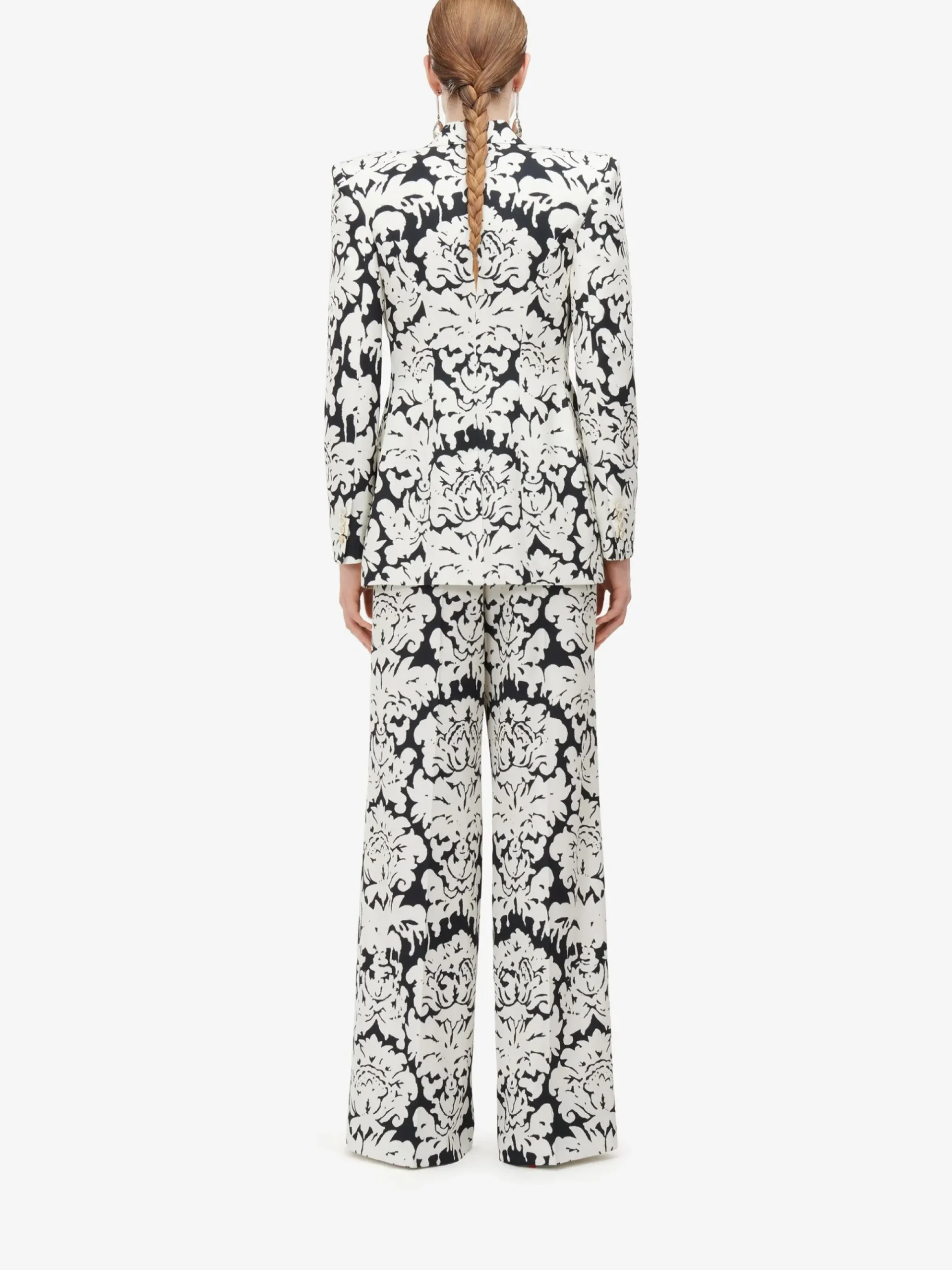 Women's Damask Double Pleat Wide Leg Trousers in >Alexander McQueen Shop