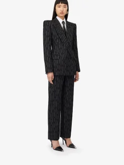 Women's Double-breasted Broken Pinstripe Jacket in ><noscript><img width=