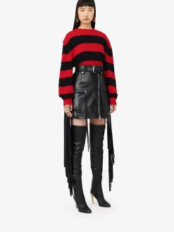 Women's Fringed Biker Mini Skirt in ><noscript><img width=