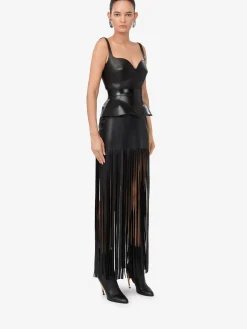 Women's Fringed Leather Pencil Dress in ><noscript><img width=