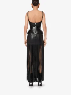 Women's Fringed Leather Pencil Dress in ><noscript><img width=