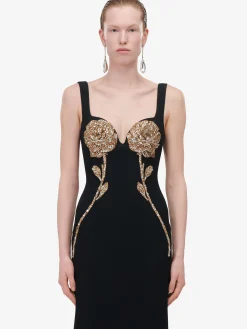 Women's Gold Rose Embroidery Evening Dress in ><noscript><img width=