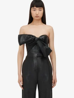 Women's Knotted Bow Leather Corset in ><noscript><img width=