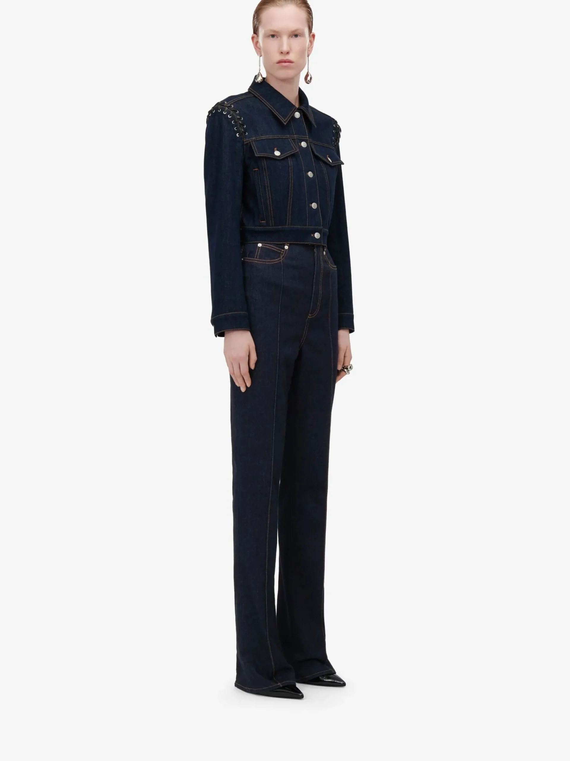 Women's Lace Detail Cropped Jacket in >Alexander McQueen Hot