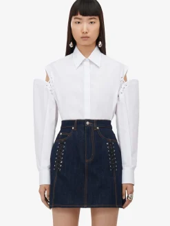 Women's Lace Detail Slashed Cocoon Shirt in >Alexander McQueen Online
