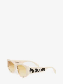 Women's McQueen Graffiti Oval Sunglasses in ><noscript><img width=