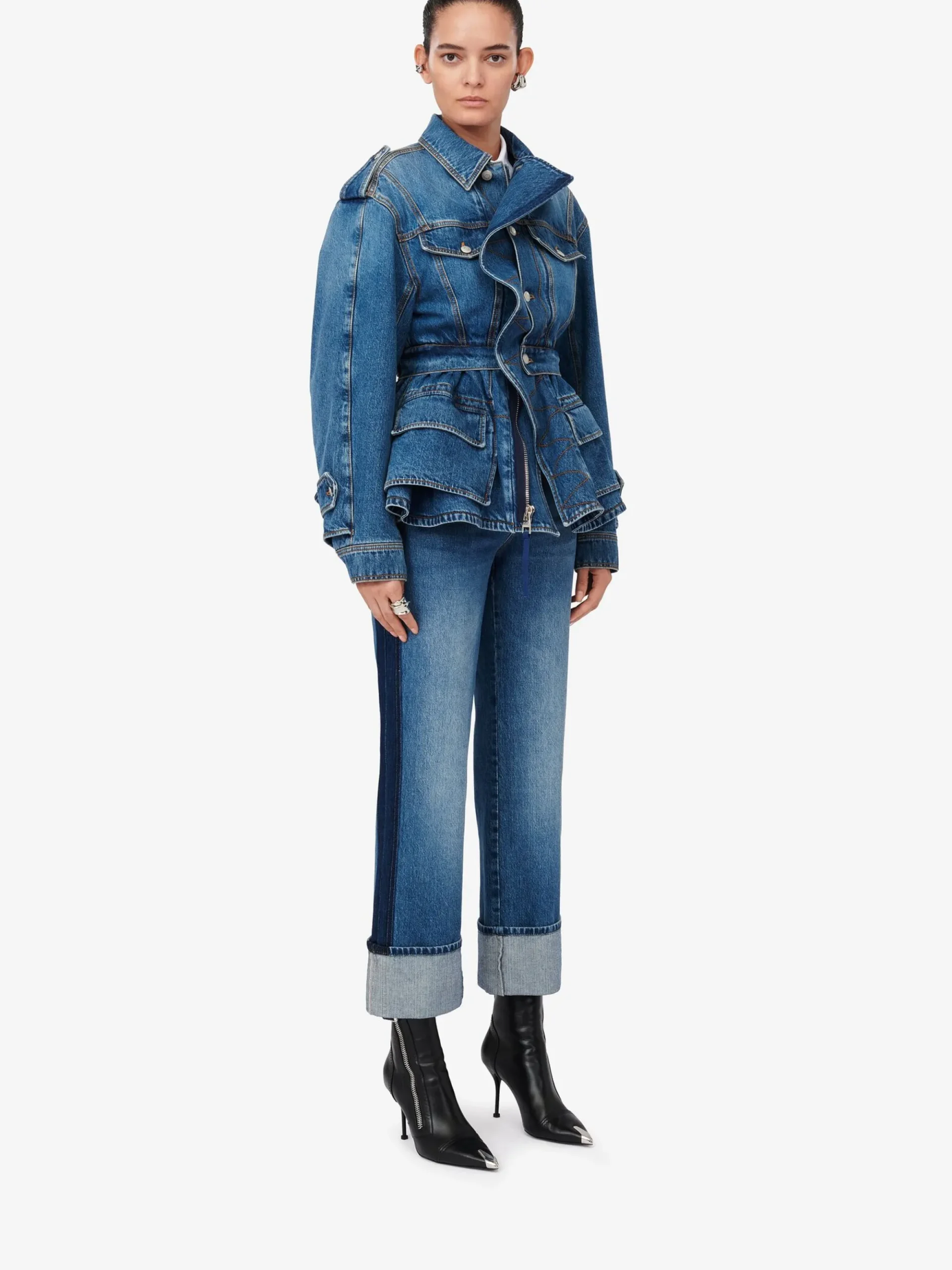 Women's Patch Pocket Peplum Denim Jacket in >Alexander McQueen Flash Sale