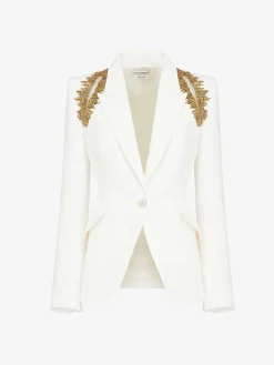 Women's Peak Shoulder Leaf Crepe Jacket in >Alexander McQueen Outlet