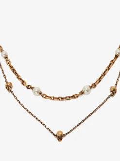 Women's Pearl Skull Chain Necklace in ><noscript><img width=
