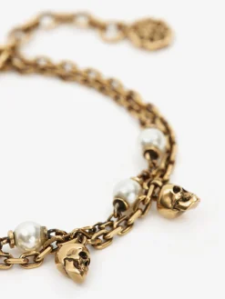 Women's Pearl Skull Chain Bracelet in ><noscript><img width=