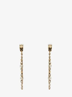 Women's Pearl Skull Drop Chain Earrings in ><noscript><img width=