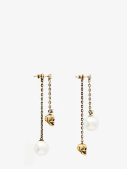 Women's Pearl-like Skull Chain Drop Earring in >Alexander McQueen Sale