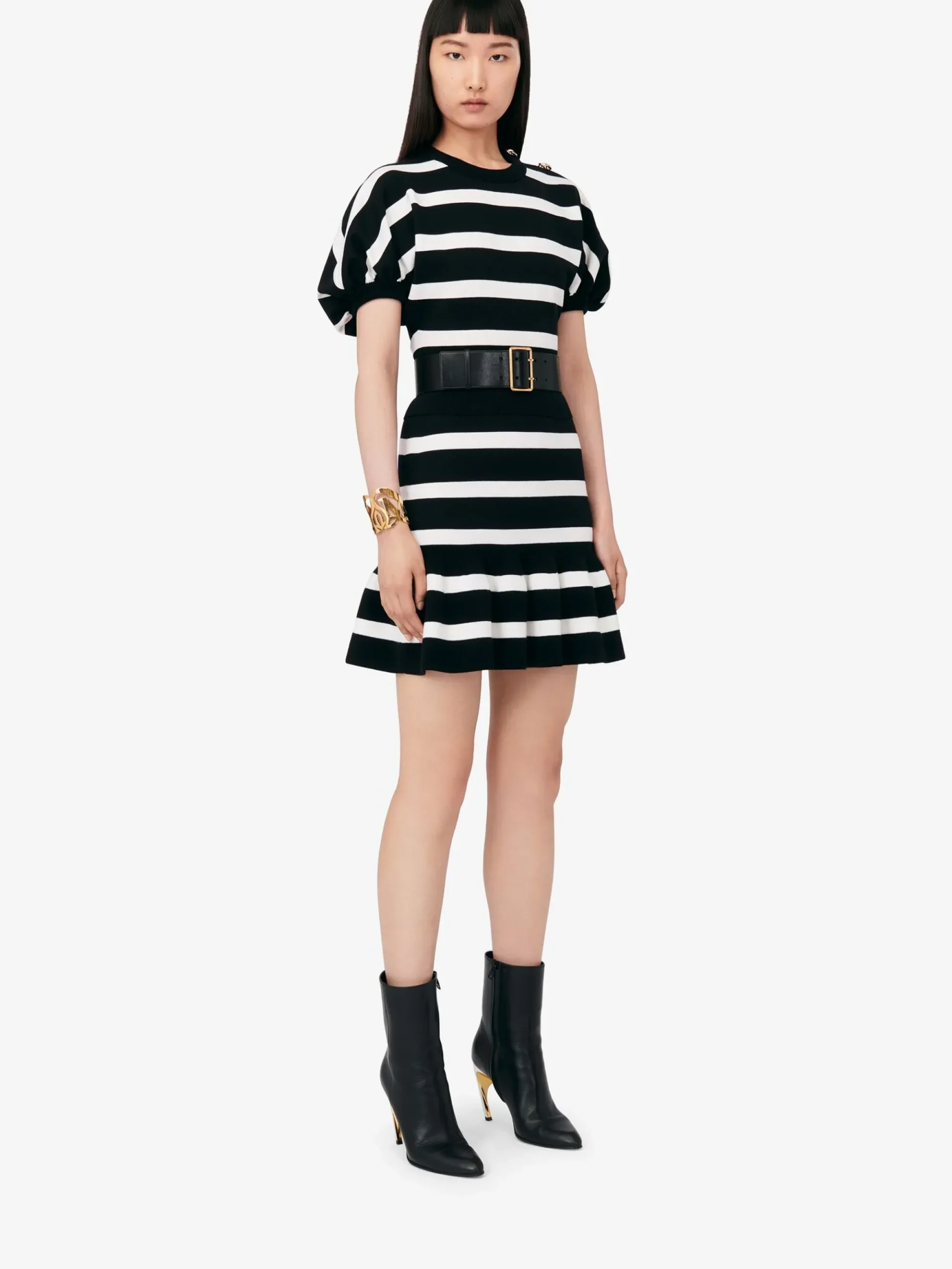 Women's Striped Ruffle Mini Skirt in >Alexander McQueen Hot